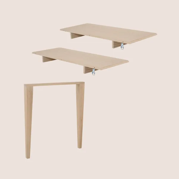 Lot de 2 allonges bois blanchi table ronde D105 pieds fuseau VICTORIA - HELLIN