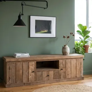 Meuble TV en bois recyclé 2 portes 1 tiroirs 1 niche - HELLIN