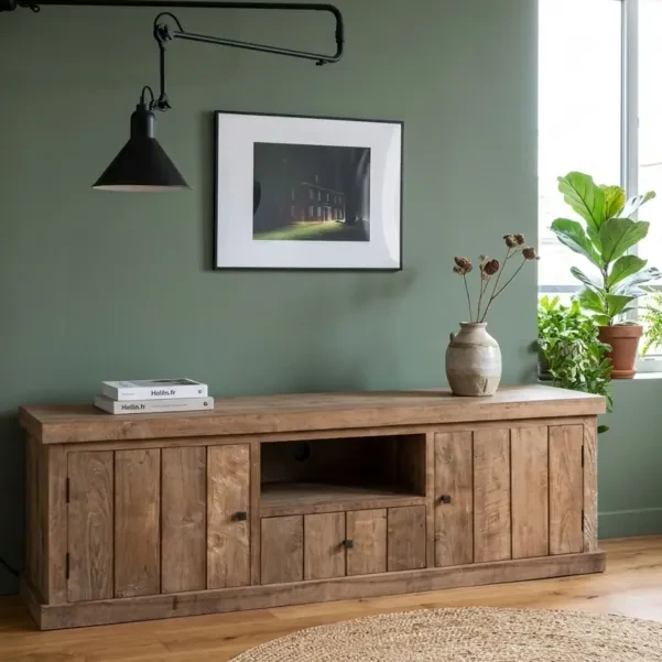 Meuble TV en bois recyclé 2 portes 1 tiroirs 1 niche - HELLIN