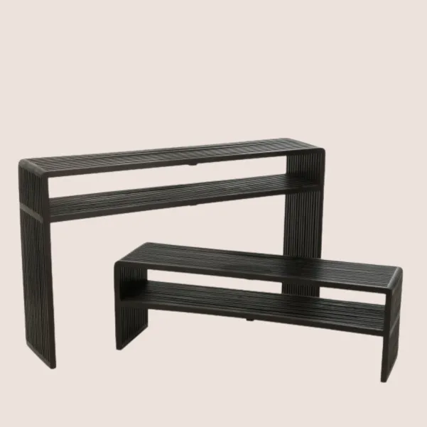 Console gigogne à double plateau en teck recyclé (set de 2) -HELLIN