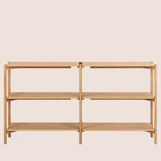 Bibliothèque double scandinave en chêne clair 4 tablettes BRENDA - HELLIN