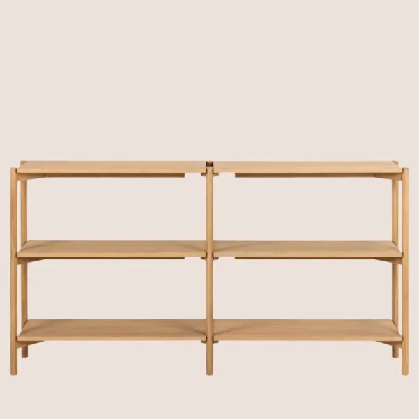 Bibliothèque double scandinave en chêne clair 4 tablettes BRENDA - HELLIN