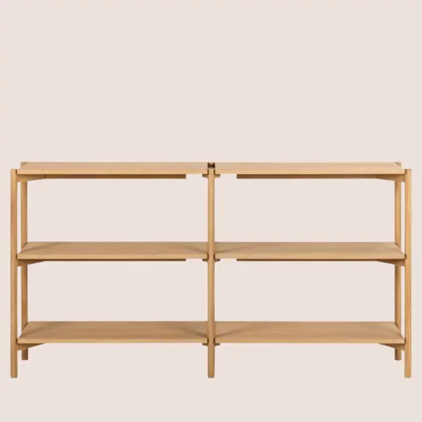 Bibliothèque double scandinave en chêne clair 4 tablettes BRENDA - HELLIN