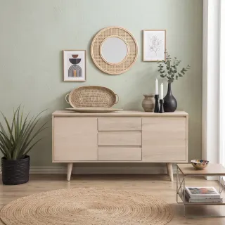Buffet scandinave plaqué en chêne clair : 3 tiroirs - Hellin