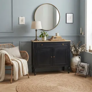 Buffet bas en bois cérusé noir : style baroque | Hellin