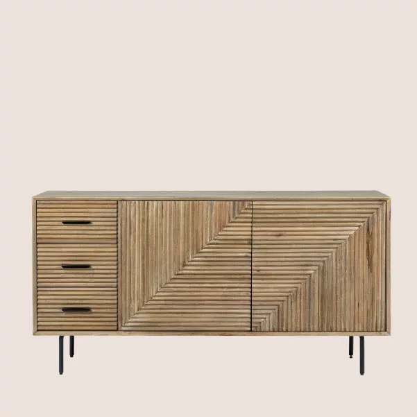 Buffet en bois de manguier 2 portes 3 tiroirs pieds métal noir L160 MANAUS - HELLIN