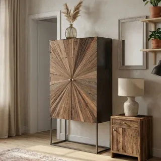 Armoire Bar en bois sur pieds métal - Hellin