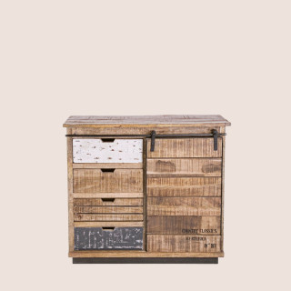 Buffet bois et métal 1 porte 4 tiroirs - Hellin