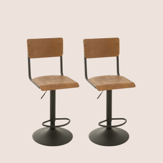 Chaise de bar écolier en bois et en métal (lot de 2) - HELLIN