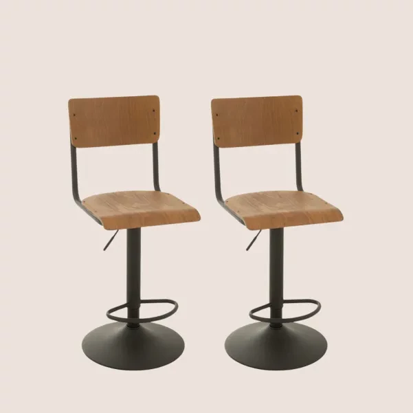Chaise de bar écolier en bois et en métal (lot de 2) - HELLIN