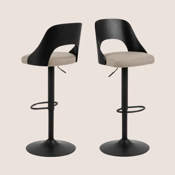 Tabouret de bar assise en tissu piétement en métal noir (lot de 2) - LUCKI