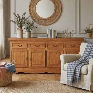 Buffet bas en bois La Bresse : 4 portes / style rustique | Hellin