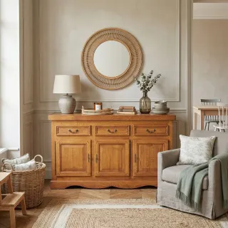 Buffet bas en chêne massif de style rustique / 3 portes | Hellin