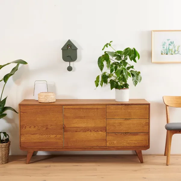 Buffet bas en bois : 2 portes et 3 tiroirs Style vintage  MALLET | Hellin