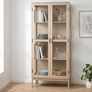 Vitrine en chêne blanchi et verre 2 portes L80 - HELLIN