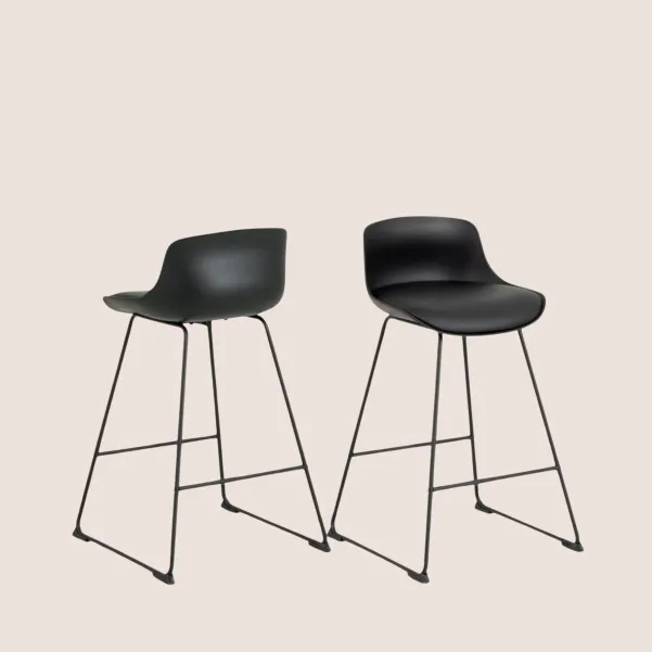 Tabourets de bar bas en métal et simili (lot de 2) LILIAN - HELLIN