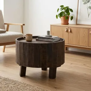 Table basse ronde en manguier foncé avec rangement D60 FORET - HELLIN