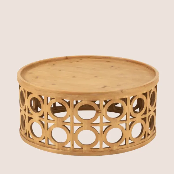 Table basse ronde sculptée en bois D78 CAHUITA - HELLIN