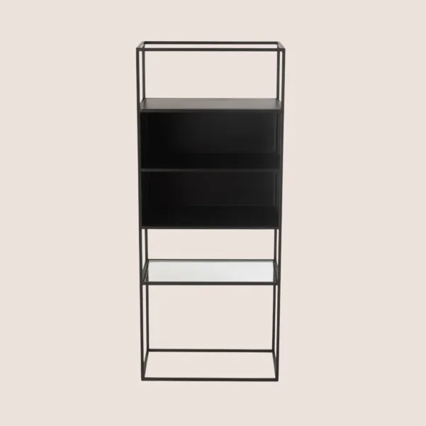Bibliothèque en métal noir et verre 4 étagères LUCE - HELLIN