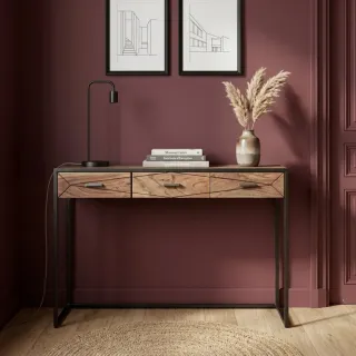 Console en bois d'acacia et structure en métal 3 tiroirs ELEANOR - HELLIN