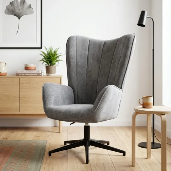 Fauteuil de salon pivotant en tissu à accoudoirs dossier haut - HELLIN