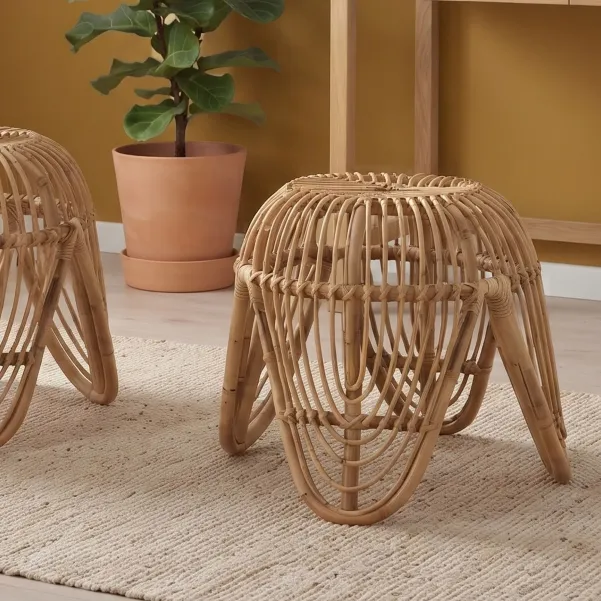 Tabouret rond en rotin naturel (lot de 2) - HELLIN