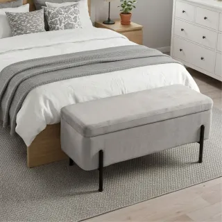 Banc coffre 2 places en velours et piétement noir NINA - HELLIN