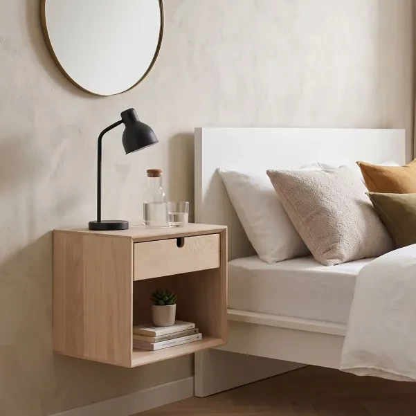Chevet suspendu cube en bois avec une niche et un tiroir CENTIOR - HELLIN