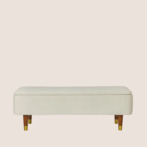 Banc coffre 2 places en velours et piétement en bois RIKA - HELLIN