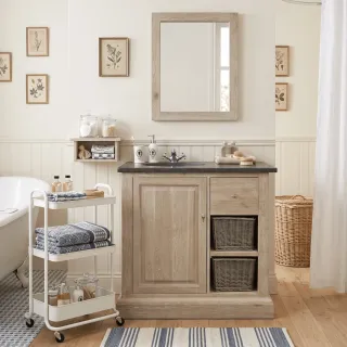 Ensemble salle de bain : Meuble vasque en pierre et miroir