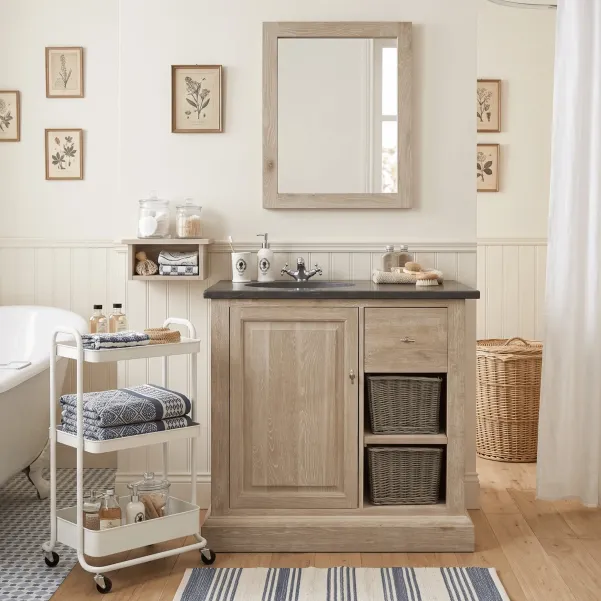 Ensemble salle de bain : Meuble vasque en pierre et miroir