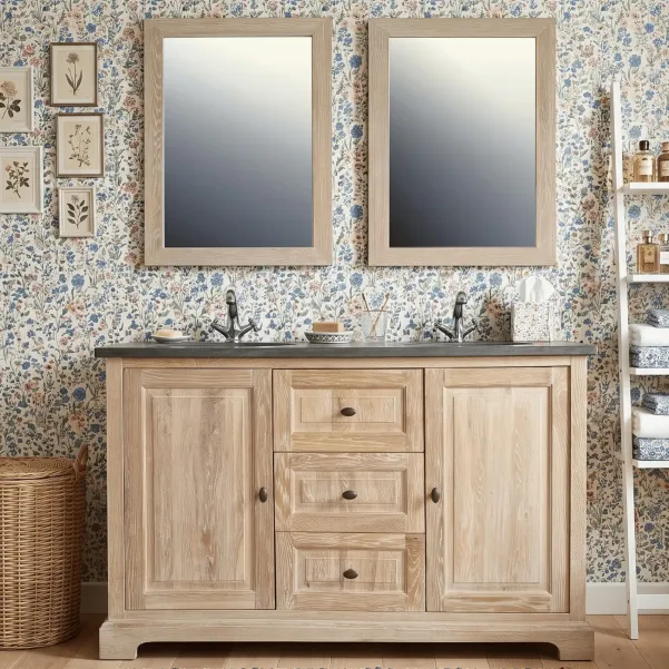 Ensemble salle de bain : meuble double vasque et deux armoires