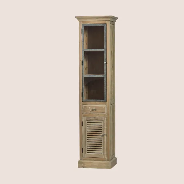 Colonne de salle de bain en bois avec porte vitrée gauche HANOÏ - HELLIN