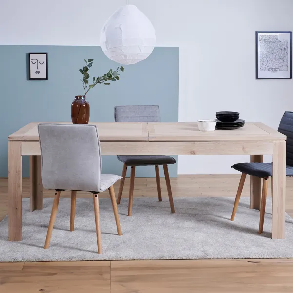 Table moderne avec allonges centrales en bois et chêne Boston - HELLIN