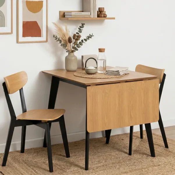 Table à rabat Leta : Table à manger carrée extensible pour 4 pers