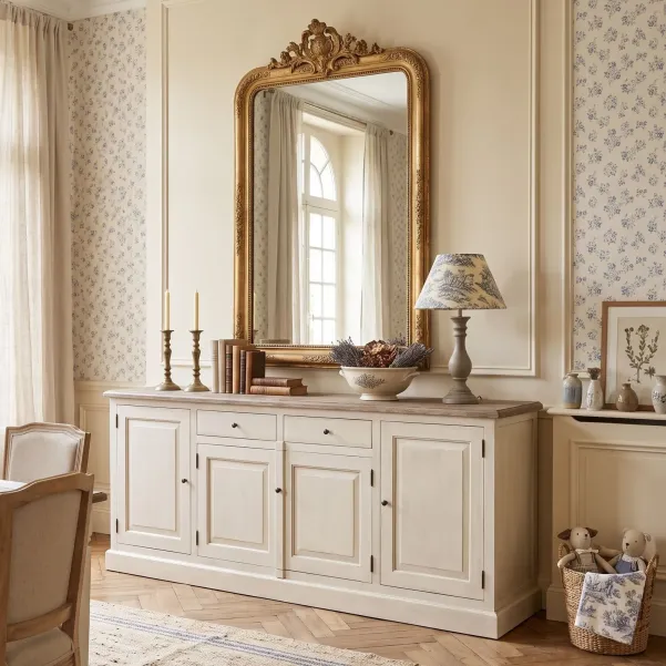 Buffet en bois massif 4 portes et ses portes vitrées pour une salle à manger chaleureuse VILLAS - HELLIN