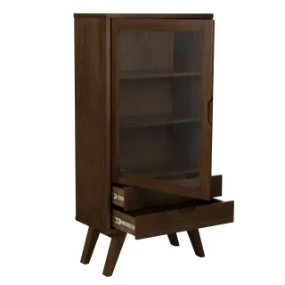 Vitrine scandinave en chêne fumé 1 porte 2 tiroirs ALISIA - HELLIN