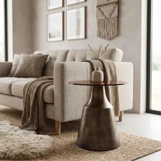 Bout de canapé rond en métal et verre fumé D45 SHADE - HELLIN