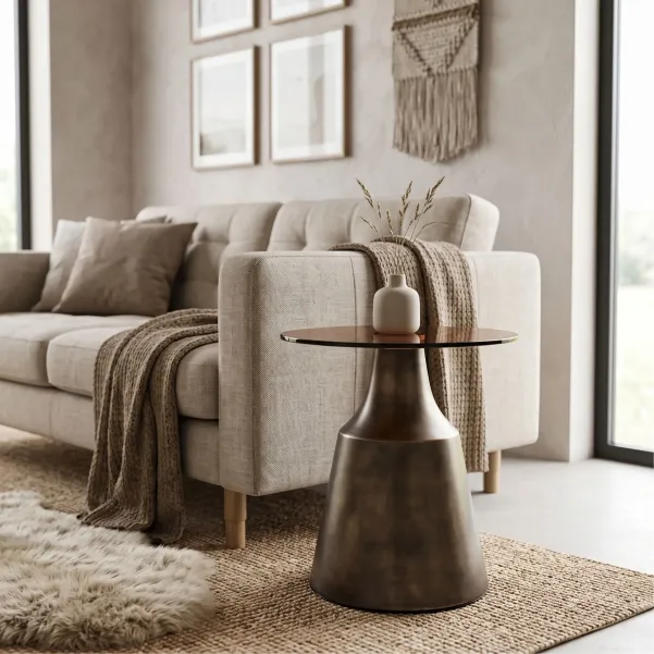 Bout de canapé rond en métal et verre fumé D45 SHADE - HELLIN