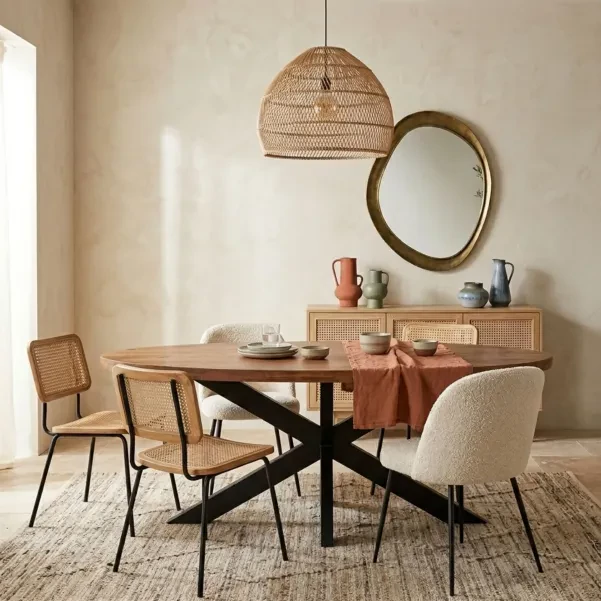 Table de salle à manger ovale en bois d'acacia massif et métal noir L210 EDGAR - HELLIN
