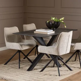 Fauteuil de salle à manger pivotant en tissu beige (lot de 2) ELIO - HELLIN