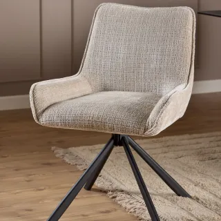 Fauteuil de salle à manger pivotant en tissu beige (lot de 2) ELIO - HELLIN