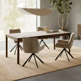 Fauteuil de salle à manger pivotant en tissu beige (lot de 2) ELIO - HELLIN