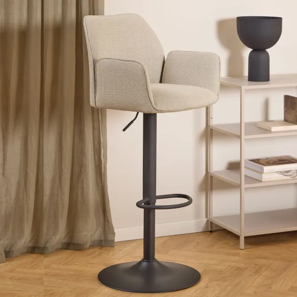 Tabouret de bar pivotant en tissu beige et pied métal GLENYS - HELLIN