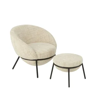 Fauteuil design et repose-pied en tissu MERO - HELLIN