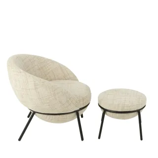 Fauteuil design et repose-pied en tissu MERO - HELLIN