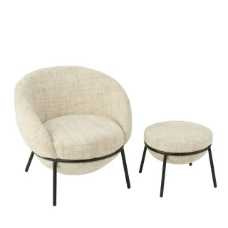 Fauteuil design et repose-pied en tissu MERO - HELLIN