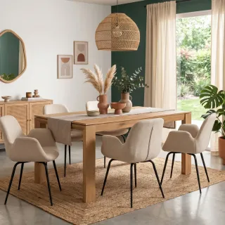 Table rectangulaire extensible en bois massif : 6 personnes