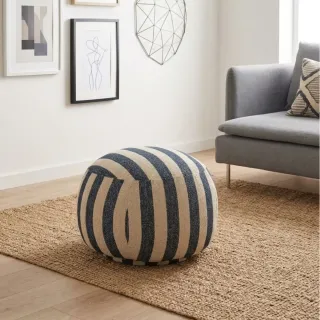 Pouf carré en tissu à rayures AZUR - HELLIN