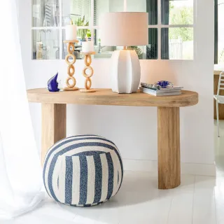 Pouf carré en tissu à rayures AZUR - HELLIN